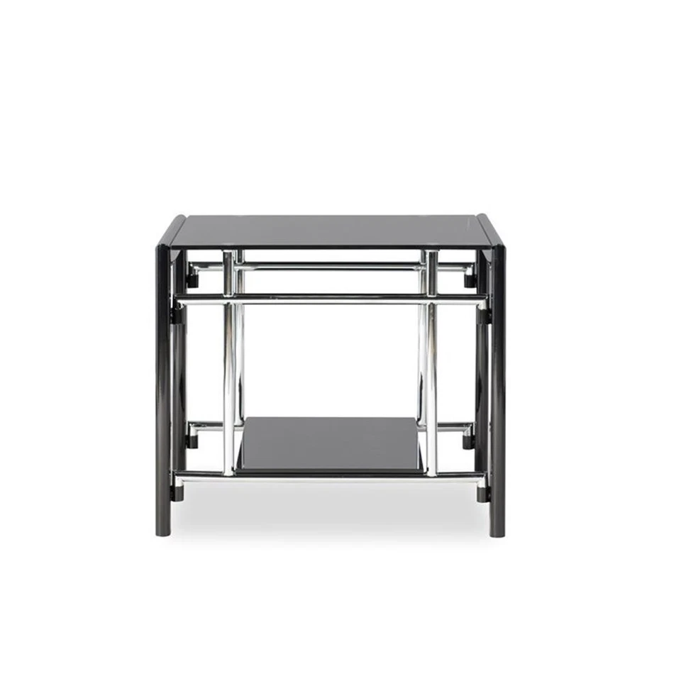 Linon Dart Steel End Table Top and Bottom Glass Shelves in Glossy Black - Image 4 of 4
