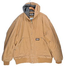 Vintage Big Smith Work Jacket Mens XL Tan Rugged Duck Canvas Hooded Fleece Lined