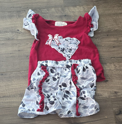 Maria Nicole Clothing Girls XS 2pc Shorts Set Red Top South Carolina Print.