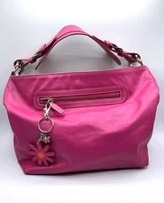 Tess Loriani Milano Fuchsia Pink Leather Handbag Shoulder Bag Magnetic Close