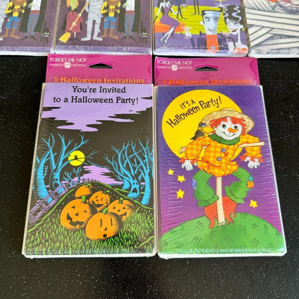 Lote de invitaciones de fiesta de Halloween de colección espantapájaros gato momia calabazas hechas en EE. UU. Foto 2 de 4