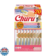 INABA Salmon Churu Cat Treats, Lickable, Squeezable Creamy Purée Cat Treat wi