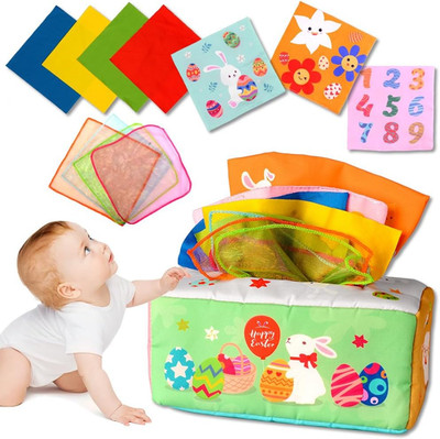 Easter Baby Toys, Easter Tissue Box Montessori Toy, Soft Stuffed High Contrast C