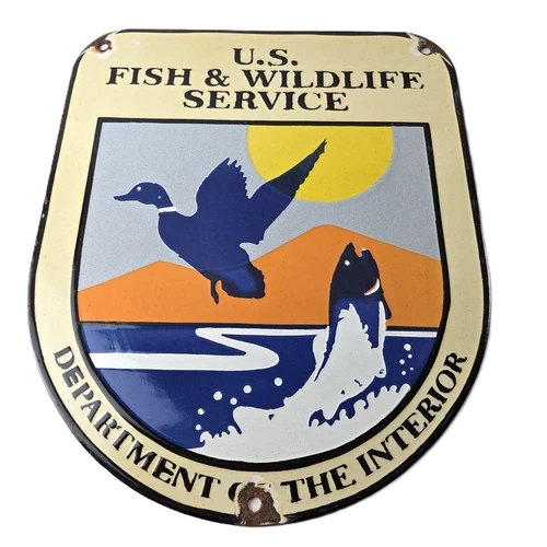 Vintage Fish Wildlife Sign - Agricultural Outdoor US Gas Pump Porcelain Sign