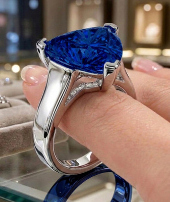4.30 Ct Certified Trillion Cut Blue Natural Diamond Ring VVS1 White Gold Finish