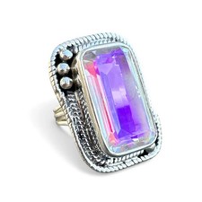Mercury Mystic Topaz Solid 925 Sterling Silver Ring 7.5