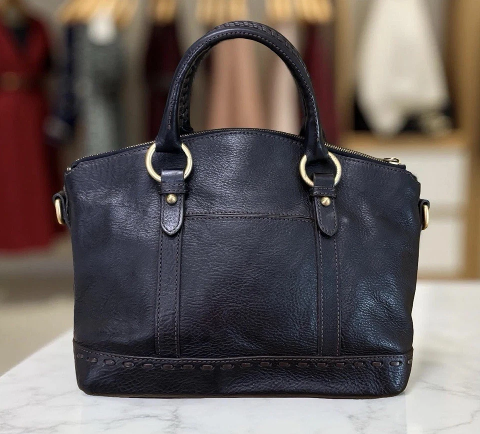 Dooney Bourke Black Florentine Leather Front Pocket Domed Satchel Bag DB-02 - Image 2 of 4