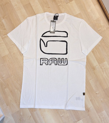 G-Star RAW Graphic Graw Straight Herren T-Shirt Weiß Logo-Print Kurzarm M D18260