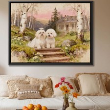 Oil Painting Dog Canvas Print Maltese Bichon Frise Wall Decor Pet Art Decor