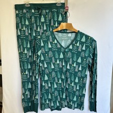 Little Sleepies Bamboo Pajama Set Pants  Top Green Christmas Trees Women's L