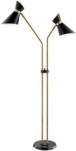 Elegant 60" Black and Antique Brass 2-Arm Floor Lamp by - Picture 3 of 4