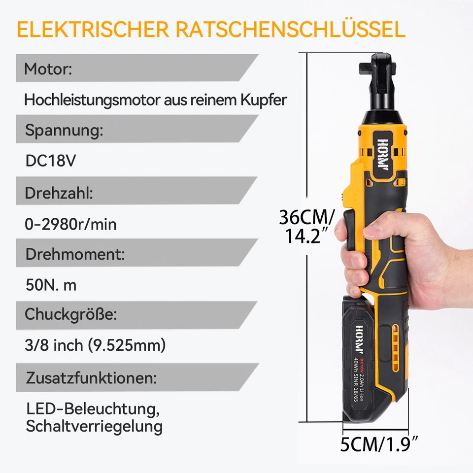 3/8'' Akku-Ratsche Ratschenschlüssel Elektrische Knarrenschlüssel Satz 50 Nm DE - Bild 4 von 4