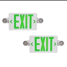 TANLUX Green Exit Sign With Emergency Lights LED Light With Battery Backup UL...