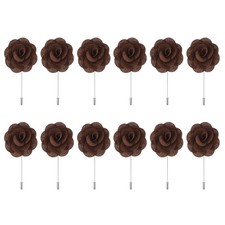 12Pcs Groom Boutonnieres Rose Boutonnieres Pins 3.5"x1.6" for Wedding Brown