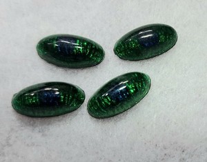 Vintage 4 Glass Peacock Eyes Green Loose Cabochons Oblong 26mm By 12mm