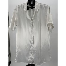 VTG Victorias Secret Gold Label Bridal Ivory Satin Button Up Pj's Top Logo FLAW