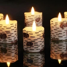 Homemory Flameless Votive Candles Birch Bark Wax (Warm White Light, Timer) 