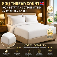 800 Thread Count 100% EgyptianCotton Sateen Deep Fitted Sheet Bed Sheet 30cm/12"