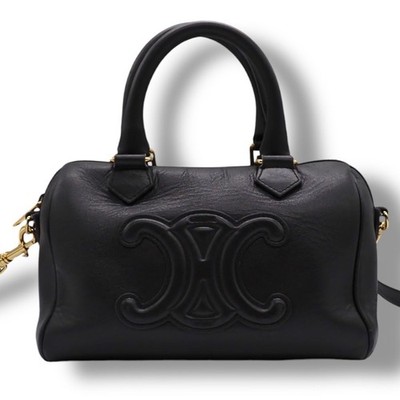 CELINE Cuir Triomphe Small Boston Leather Black Top Handle Crossbody Bag