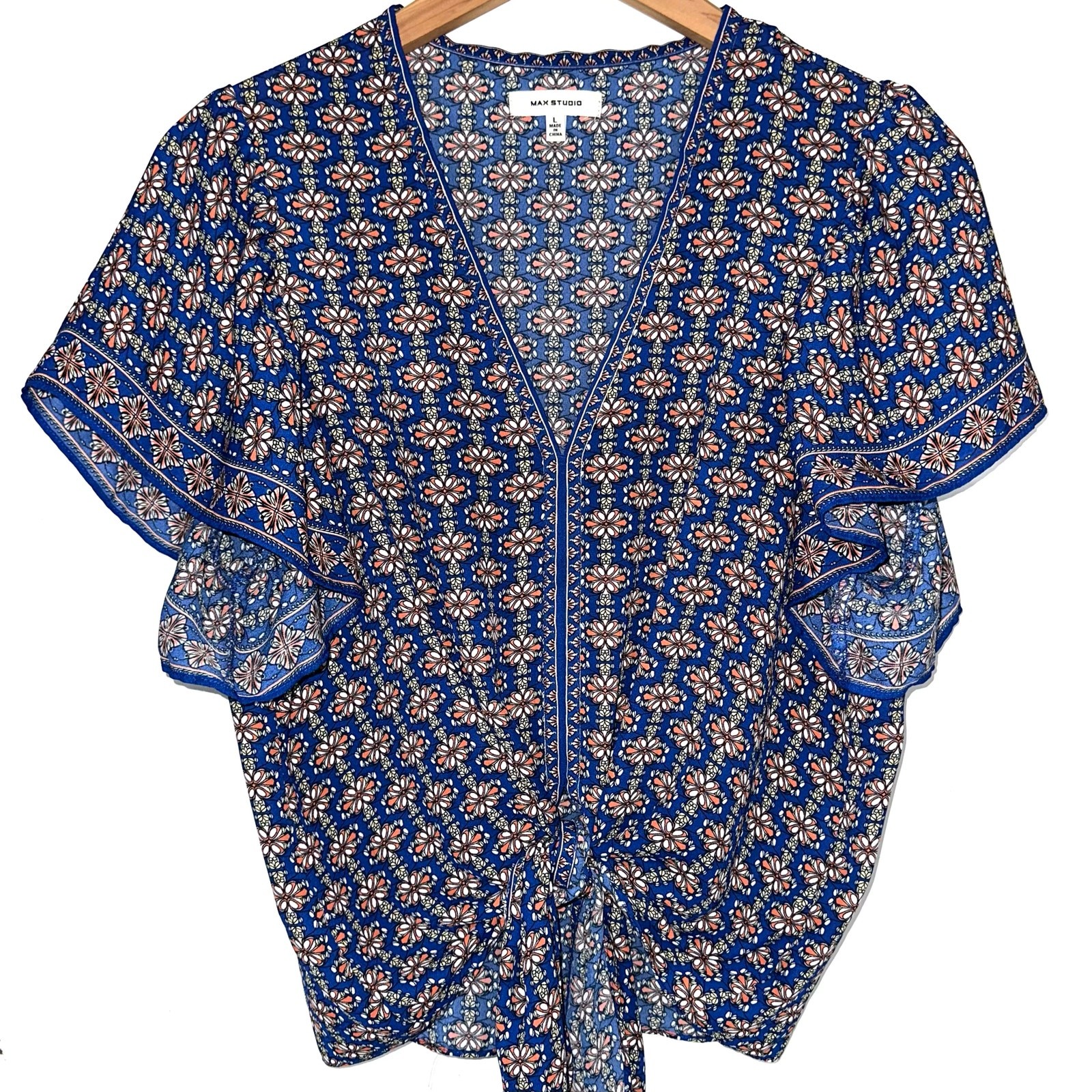 Max Studio Blue Orange Abstract Flutter Short Sle… - image 4