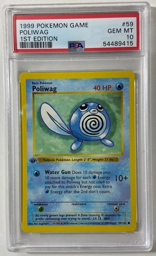 Pokemon - Base Set 1st Edit. 1999 Shadowless "POLIWAG" PSA 10 Gem/Mint #59/102.