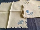 7 Vintage '50s Hand Embroidery Blue Flowers Linen Tea / Cocktail Napkins Lot 11" — photo 3