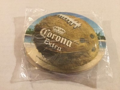 Set Of 7 Corona Extra Beer Coconut Football Cardboard Coasters 2004, New Sealed