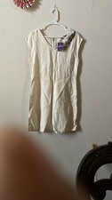 NWT Elegant Cream Sleeveless Dress Linen with Embellished Shoulder