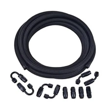  Fuel Line Kit Nylon Braided Fuel Line Hose Fitting Kit CPE 16FT Black 6AN