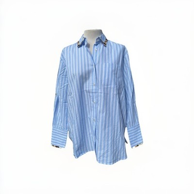 Emily van den Bergh Bluse bleu white stripe mit Kragen Damen Gr. 36 40 42 44 46