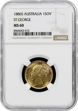 1886 S Australia Sydney Full Sovereign 0.9170 Fineness Gold 7.9881g NGC MS 60