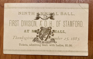 1885 ticket Ball Ancient Order of Hibernians Irish Catholic fraternal group