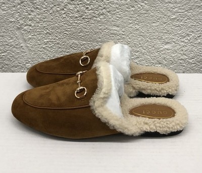 Gucci 2025 Princetown Beige Suede Fur Lined Loafers Sheep Skin Sz 39 US 9 Y326