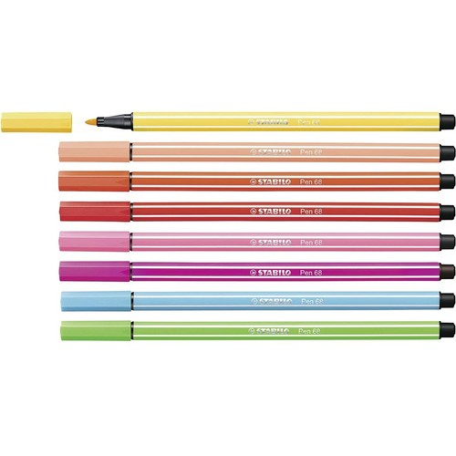 STABILO Penna 68 Punta IN Fibra Penne - Set Di 8 Colori - Molla Tonalità