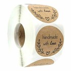 Round Hand Made With Love Labels Stickers Heart Kraft Brown Handmade Stickers