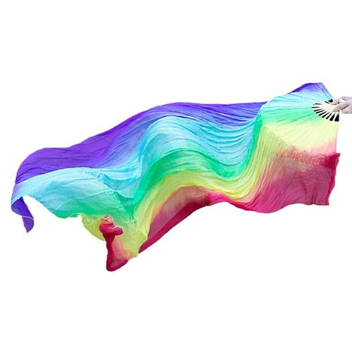 1.5m Belly Dance Bamboo Silk Fans Veils Multicolor Lot F8 - Picture 4 of 22