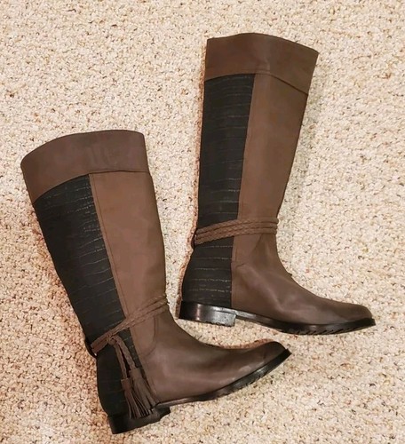 Anyi Lu Brown/Black Leather High Boot With Tassel Made in Italy (38/8US) - Picture 8 of 9