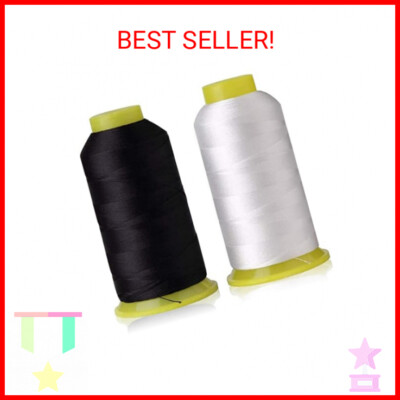 T70#69 Bonded Nylon Sewing Thread - 1500 Yard Spool -(White+Black)2PCS
