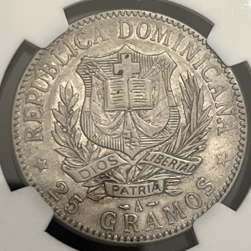 DOMINICAN Republic 1 peso 1897 A NGC AU Details Beautiful Crown Silver Scarce - Picture 3 of 3