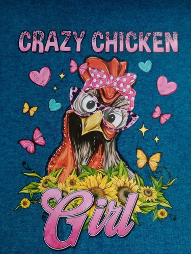 T-shirt divertente donna verde SS scollo a V grafica pollo pazzo ragazza taglia 3XL fatta a mano - Foto 1 di 5