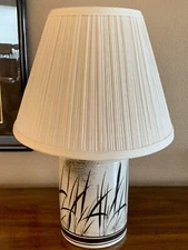 Vintage 1970s Studio Pottery Table Lamp, Brown & White Grass Pattern