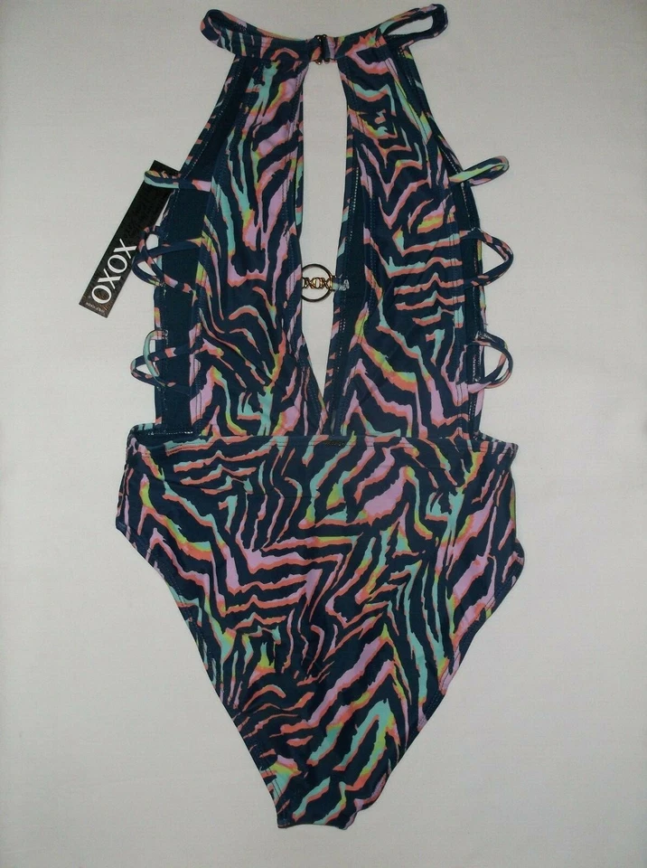 XOXO 1шт купальник S неоновый принт вырез стороны погружение новый с Ярлыками $95 розничной kawaii 80-х - Изображение 2 из 2