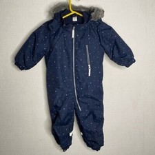 H M Navy All over Stars Print Hooded One Piece Snowsuit Infant Size 12-18M