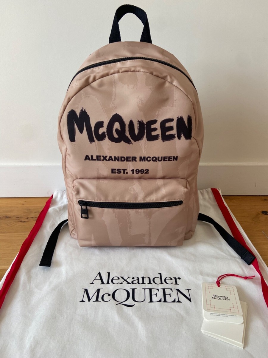 Alexander McQueen backpack  beige brown graffiti Alexander McQueen All Over Graffiti Logo Backpack Alexander  main image 3