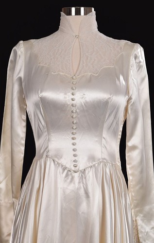 Seiden Satin Brautkleider Elegant Langarm Hochgeschlossen A Linie Brautkleider* - Bild 3 von 14