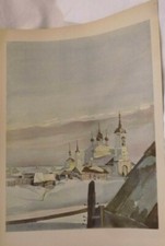 ANTIKER DRUCK NACH AQUARELL Fritz Brauner 1942 12.Kirche in Mzensk WW2 2.WK EK2