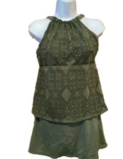 Denim  Co Beach Lace High Neck Tankini with Skirt Set Dark Olive Size 14