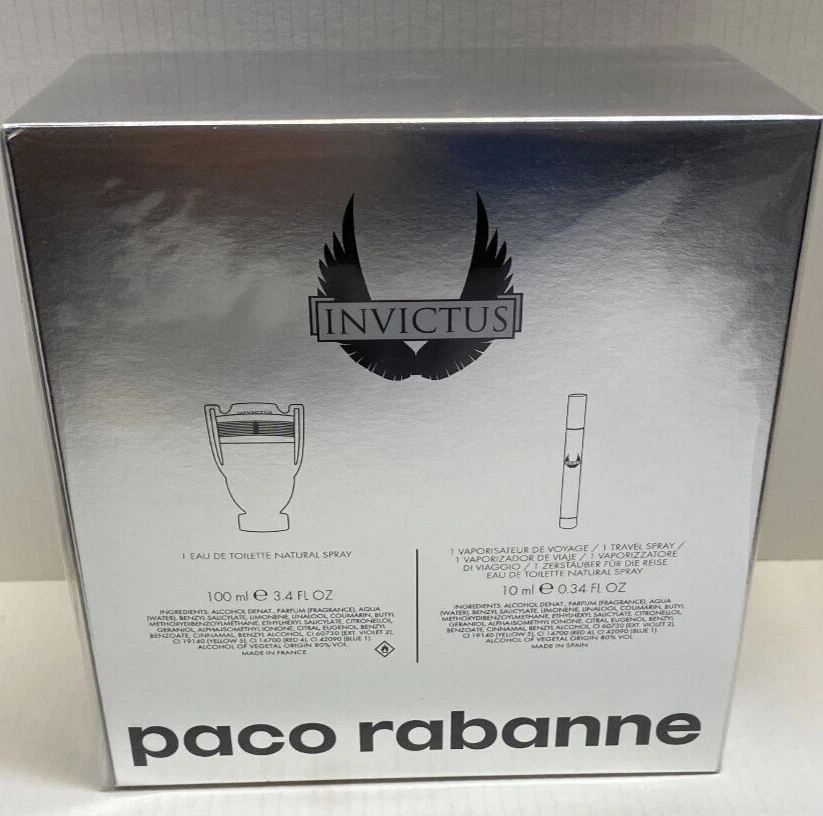 Paco Rabanne Invictus EDT 2 Piece Set 100ml and 10ml Travel Spray Brand New