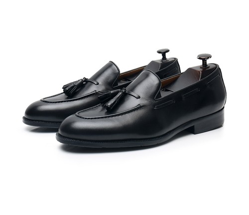 Mocasines sin cordones estilo italiano borla mocasín vestido formal cuero real zapatos para hombre - Imagen 7 de 26