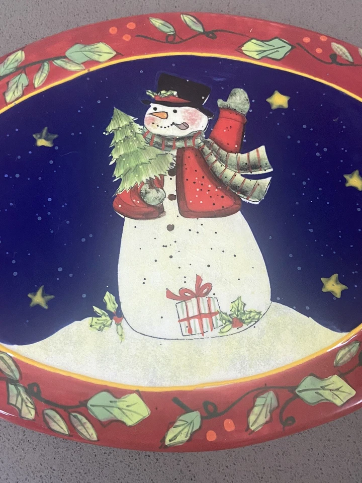 Vintage Susan Winget Natal Boneco de Neve Placa Rebite Porcelana - Imagem 2 de 4